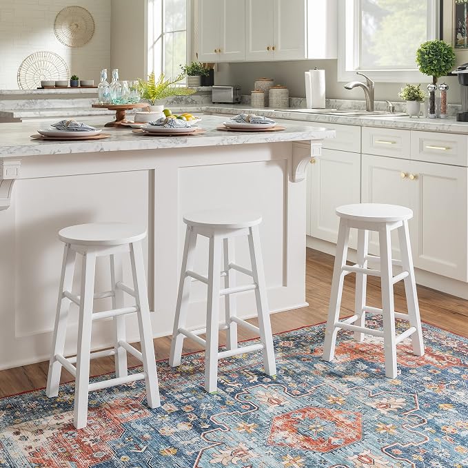 Linon Zeke White 24" Counter Stool with Round Seat