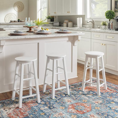 Linon Zeke White 24" Counter Stool with Round Seat