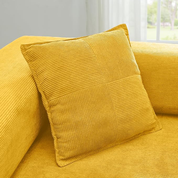 ivoros 108" Oversized Convertible Sleeper Sofa Bed, Corduroy L Shape Sectional Couch, Folding Sofa Bed with Fixed-Shape Frame, Modern Cloud Floor Mattress Couch, Modular Sofa for Living Room, Yellow