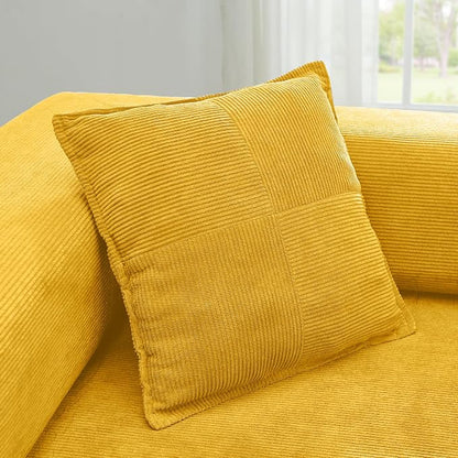 ivoros 108" Oversized Convertible Sleeper Sofa Bed, Corduroy L Shape Sectional Couch, Folding Sofa Bed with Fixed-Shape Frame, Modern Cloud Floor Mattress Couch, Modular Sofa for Living Room, Yellow