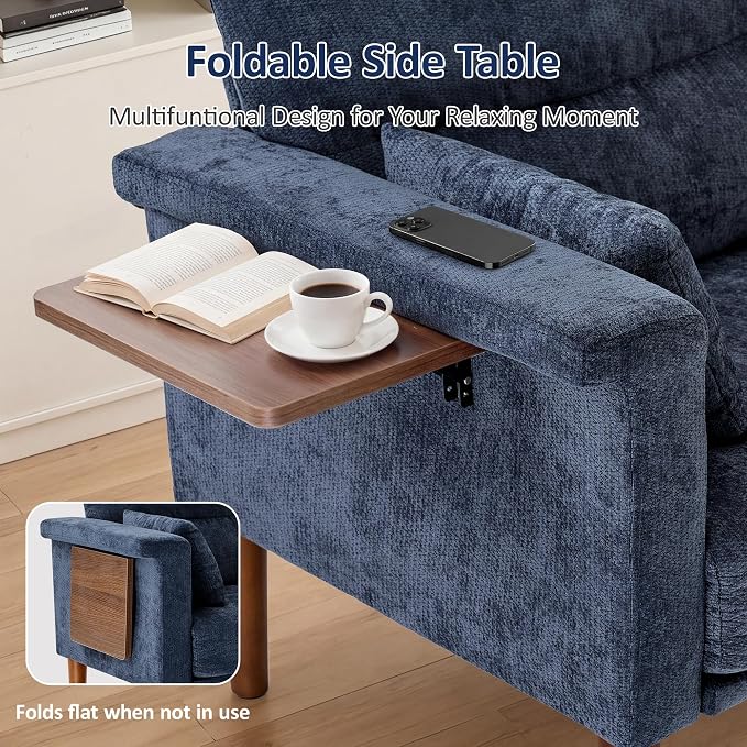 Vipbear 69" Loveseat Sofa,Modern Couches for Small Spaces,Blue Chenille Love Seat Couch for Living Room,Bedroom,Apartment,Office,Deep Seat,Armrest Tabletop,Throw Pillow
