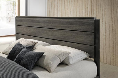 Roundhill Furniture Ioana 187 Antique Grey Finish Wood Bed Room Set, King Size Bed, Dresser, Mirror, Night Stand, Chest