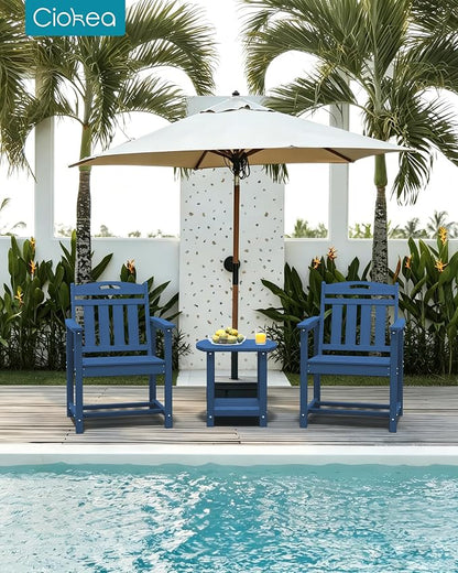 Ciokea HDPE Outdoor Patio Dining Chairs Set of 2, All-Weather Porch Chair with Wide Seat, Durable Outdoor Furniture for Backyard, Garden, Lawn & Poolside, Navy Blue