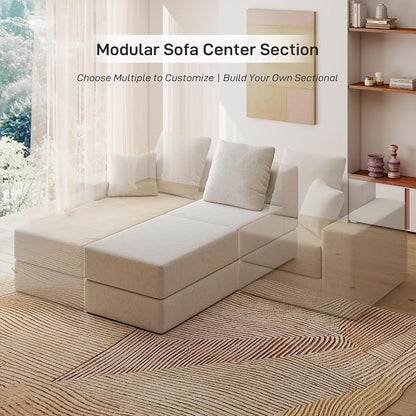 Living&Giving Cloud Sectional Couch for Living Room, Modular Boneless Couch with 1 Ottoman, Middle-seat Can Be Combined with Modular Sofa, Customizable Layout for Any Space, Beige