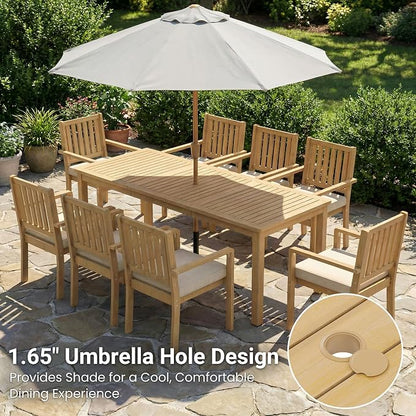 FansaFurn 5 Pieces Acacia Outdoor Patio Table and Chairs Set for All-Weather, Outside Furniture with Table Umbrella Hole and Removable Cushion for 4, Outdoor Patio Furniture Set for Garden, Beige