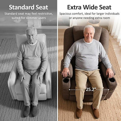 MCombo Power Lift Recliner Chair for Elderly R7045(Brown, Medium-Wide) | Heat and Massage, Breathable Fabric, USB& Type C Charging Port, FSC Certified