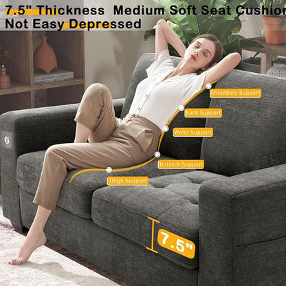 Hanherry 70" Sofa for Living Room, Modern Comfy Couch with Medium Firm Seat Cushion, Removable Cover,Wide Armrest,USB/Type-C Port,Chenille Fabric Couches for Small Space,Apartment