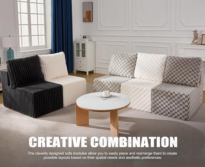 Single Sofa 1 Seat Couch with Deep Seat Memory Foam Cloud Chair with Pillows Large Sofa with L Shape for Living Room Bedroom (Strip Grey, Single)