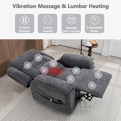 JIKFRIMA Oversized Big Man 400lbs Power Lift Recliner Chair for Adults | Lay Flat Recliners with Vibration Massage and Lumbar Heating,28in Extra Wide Seat,Wireless USB Charging Ports,Living Room