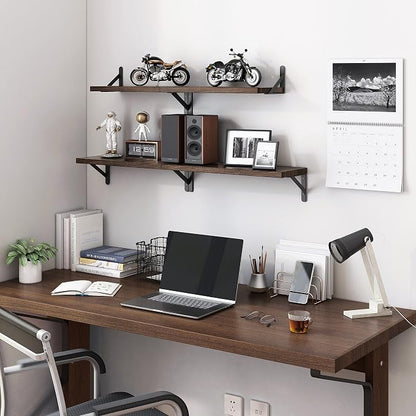 YGEOMER Wall Shelves, 4pcs Different Sizes Dark Carbonized Brown Floating Shelves for Decor