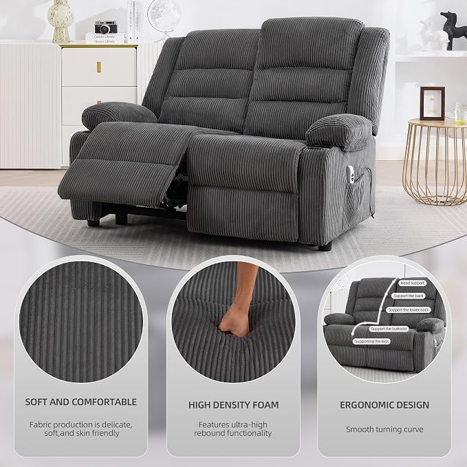 52Inch Reclining Loveseat Sofa,Power Loveseat Recliner,Electric Love seat Recliner Sofa for Bedroom,Living Room with Charging Ports,Striped Grey