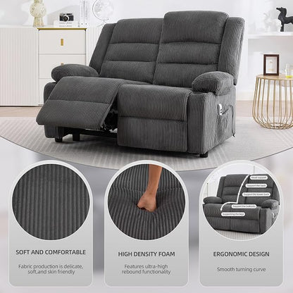 52Inch Reclining Loveseat Sofa,Power Loveseat Recliner,Electric Love seat Recliner Sofa for Bedroom,Living Room with Charging Ports,Striped Grey