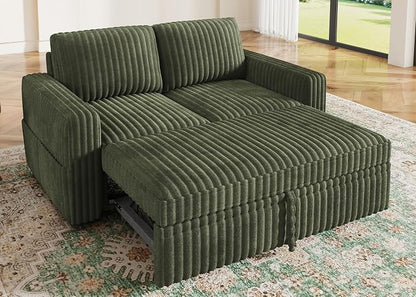 HONBAY Modular Pull Out Sofa Bed,Corduroy Loveseat, Couches for Living Room,Green