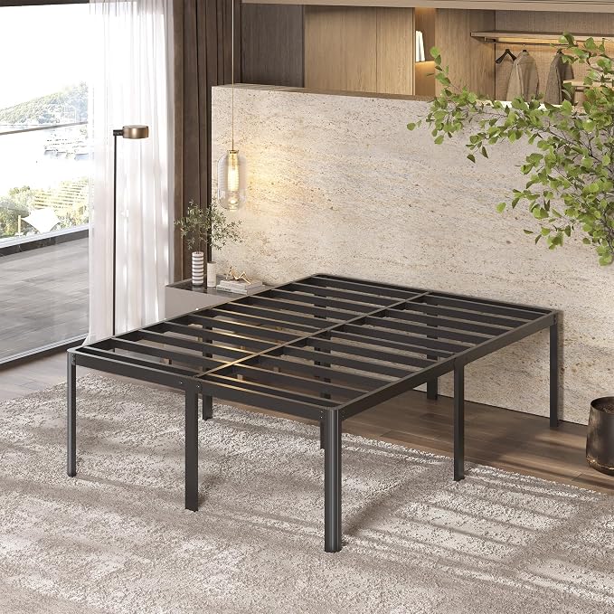 Lutown-Teen 22 Inch High King Bed Frame with Rounded Corner Legs, Sturdy Mattress Foundation, Heavy Duty Metal King Size Platform No Box Spring Needed, Noise Free, Easy Assembly, Black