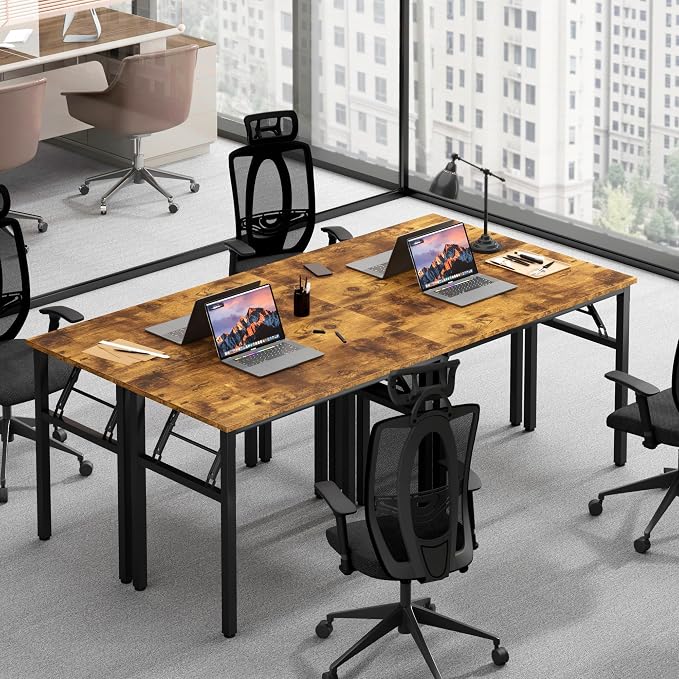 Need Office Computer Desk -35.8 L Sturdy and Heavy Duty Folding Laptop Table,Writing Table/Home Office Desk/Sewing Table, No Assembly Required, Rustic Brown & Black Frame