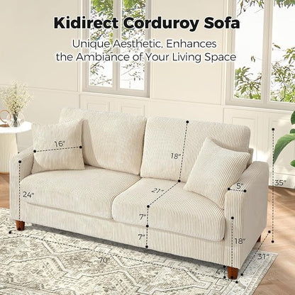 Kidirect 70in L Shaped Couch, Modular Sofa No Tool Assembly, Comfy Sectional Couches for Living Room 21in Deeper Seats, Corduroy Sofas for Living Room with 2 Pillows, Loveseat Sofa Set, Beige Couch