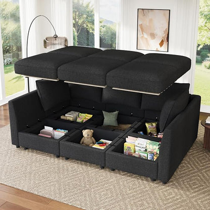HONBAY Modular Sofa Sectional Sleeper Couch with Storage Modular Couch Convertible Couches for Living Room - Linen Grey
