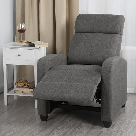 Topeakmart Fabric Recliner Sofa Push Back Recliner Chair Adjustable Modern Single Reclining Chair Upholstered Sofa with Pocket Spring Living Room Bedroom Home Theater Light Grey