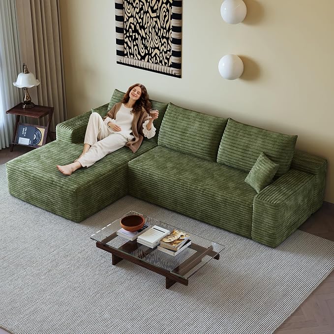 AUGOP 108" Sectional Couches for Living Room Modern Modular Sofa with L-Shape Couchs Upholstered Boneless Couch Deep Seat Sectional Couch with Chaise (Green, Left Facing Chaise+2Seaters)