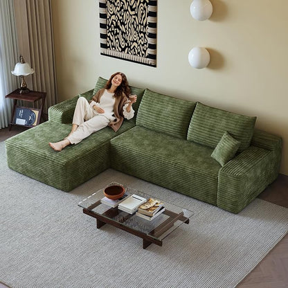 AUGOP 108" Sectional Couches for Living Room Modern Modular Sofa with L-Shape Couchs Upholstered Boneless Couch Deep Seat Sectional Couch with Chaise (Green, Left Facing Chaise+2Seaters)