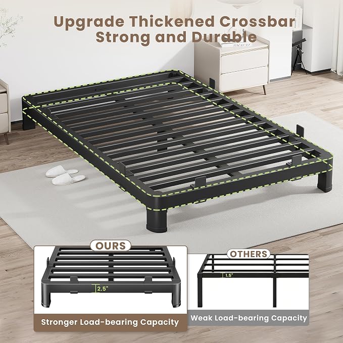 MAF 6 Inch Full Metal Platform Bed Frame with Anti-Collision Round Legs, Black 3500 Lbs Heavy Duty Bed Frame Steel Slats Support, No Box Spring Needed, Easy Assembly