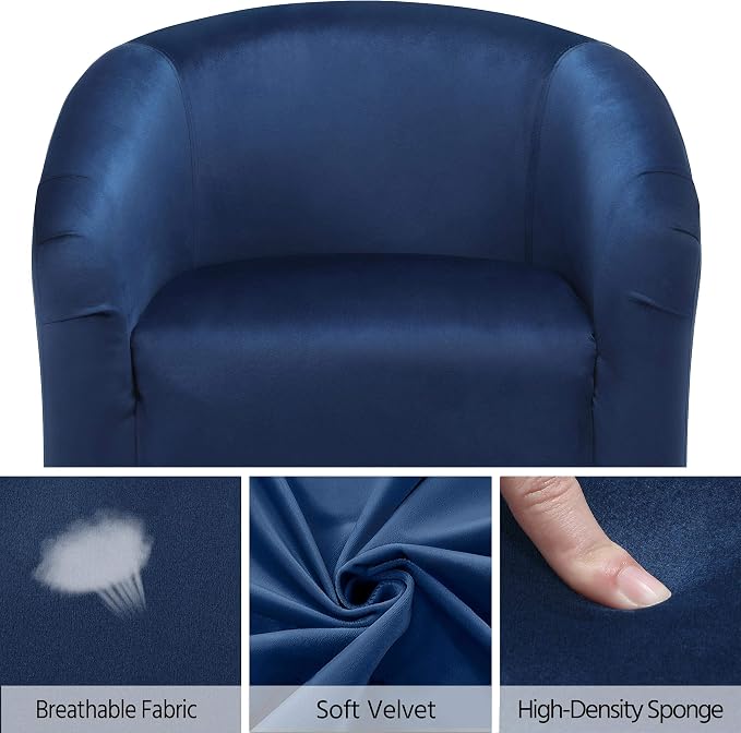 Topeakmart Velvet Accent Chair, Comfy and Modern Velvet Club Chair with Armrest and Sturdy Legs for Living Room/Bedroom Study, Set of 2, Navy Blue