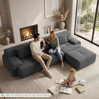 GRUSIGN 108'' Modular Sectional Boneless Couch, Tufted Cloud Sectional Couches for Living Room, L Shape Deep Seat Sofa with Ottoman & 3 Throw Pillows,Corduroy Oversized Couch,Dark Grey | Sectional