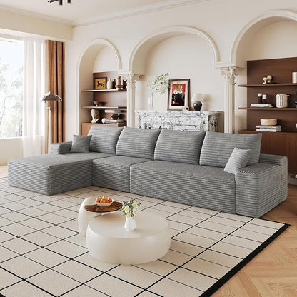 135" Oversized Cloud Sectional Couch Boneless Sofa for Living Room, Fluffy Corduroy Corner Couch with Deep Seat, Compressed Modular Sectional Sofa with L-Shaped Chaise, No Assembly Required