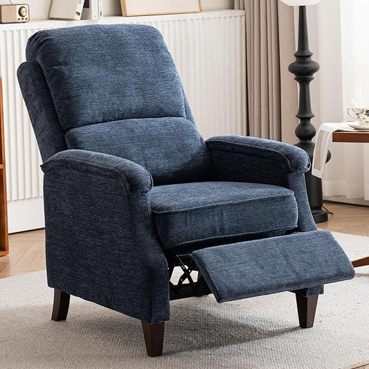 VKNOW Recliner Chair, Fabric Recliner with Soft Armrest, Home Theater Seating with Adjustable Push Back and Lumbar Support, Single Sofa for Adults, Lounge Chair for Living Room, Bedroom（Blue）