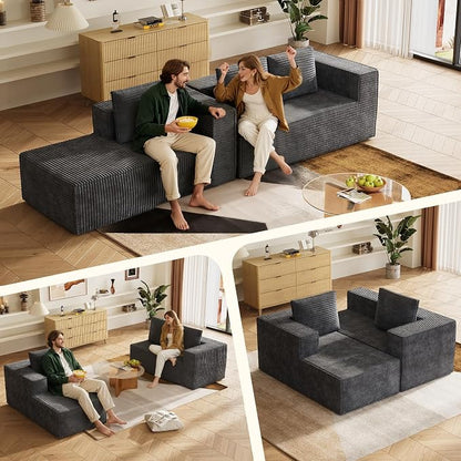 WLIVE 108'' Cloud Sectional Couches for Living Room, Modular Boneless Couch with Right Facing Chaise, L Shape Memory Foam Corduroy, with Cushion, Grey