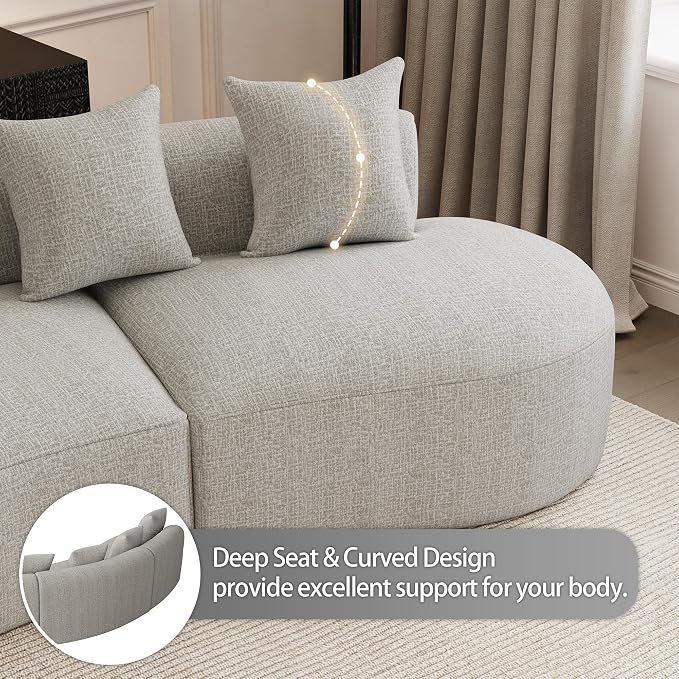 134" Curved Modular Sectional Sofa for Living Room, Modern Chenille Oversized Cloud Couch, Plush Luxury 6-Seater Extra Deep Seat Boucle Boneless Sofa, No Assembly Required, Grey