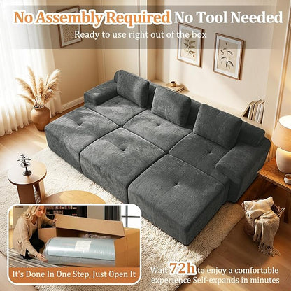 122" Oversized Boneless Couch, Comfort Cloud Sectional Couches for Living Room, Modular Sofa High Back & Extra Deep Seat, No Assembly, Soft Chenille Fabric (Dark Grey, 122 inch-（3+3）)
