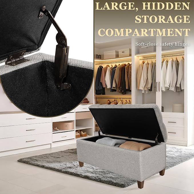 HomePop Ainsley 40" Storage Ottoman Bench - Gray Fabric