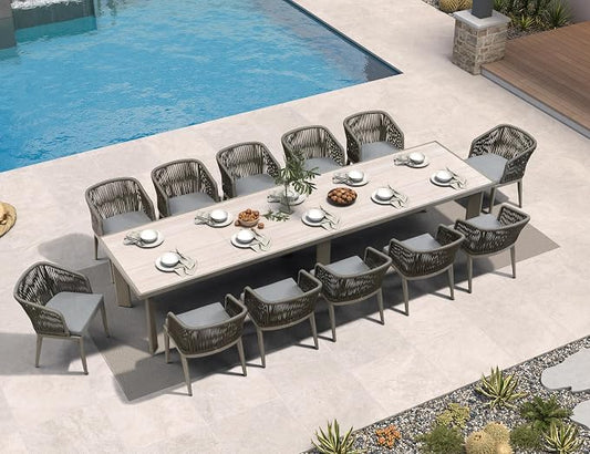 PURPLE LEAF 13 Pieces Outdoor Dining Set Patio Table and Chairs Set Aluminum Rattan Wicker Patio Furniture Set for Lawn Porch Deck Grey