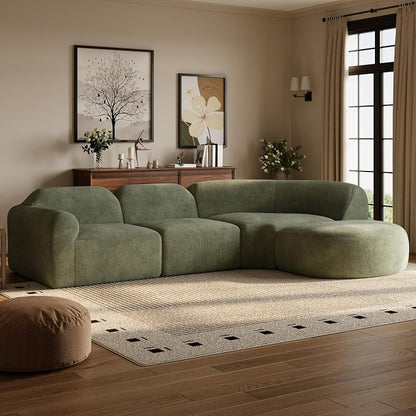 Merax Modern Curved Sectional Sofa with Ottoman, Couch 4-Piece Set High-Density Compressed Sponge, Fully Assembled, Right Hand Facing, Plush Deep Seat for Living Room, Lounge, Apartment, Green