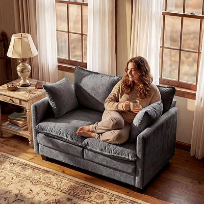 Loveseat Sofa with Cloud 3-Layer Cushion & 27" Deep Seat, Modern Love Seat Small Couch with 2 Washable Pillows for Small Spaces, Bedroom, Apartment, Office, Living Room, in a Box, 50-Inch Grey