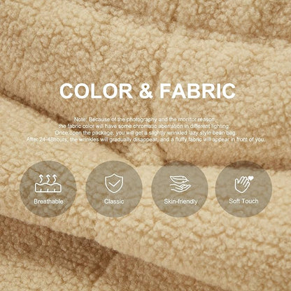 Hobestluk Adults Bean Bag Chair Faux Fur BeanBag Couch for Living Room | Khaki Teddy,Ergonomic Design,Memory Foam,UltraSoft,Anti-slip Bottom,No Assembly Required,Decorative Style for Living Room