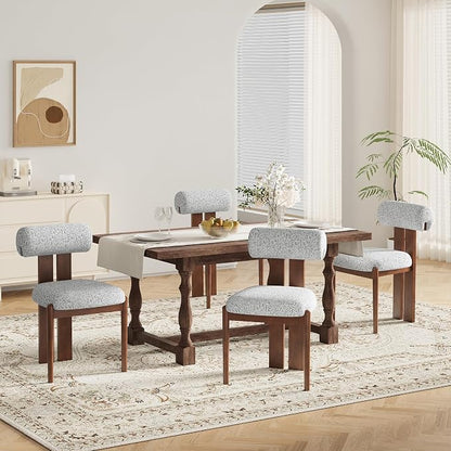 MALOL Modern Wooden Dining Chairs Set of 2, Upholstered Fabric Kitchen Chairs with Sculptural Backrest, Mid-Century Farmhouse Dining Room Chairs with Solid Wood Legs, Light Grey