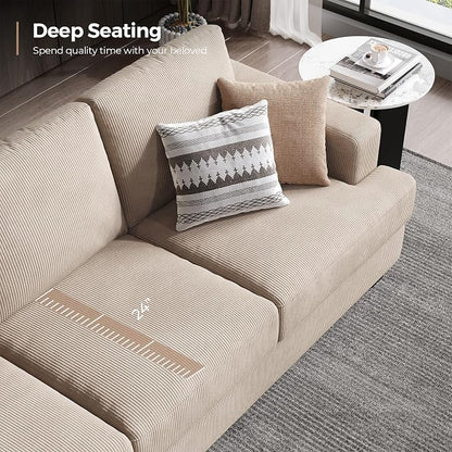 COPIAE 89 Inch Sofa with Extra Deep Seats Oversize, 3 Seater Sofa for Living Room, Modern Couch and Sofa, Comfy Armrests and Seats and Backrests, Easy Installation, Corduroy Fabric Apricot