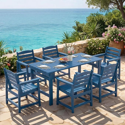Furnimart Outdoor Dining Chairs Set of 2, Extra-Thick HDPE All-Weather Patio Armchairs with Wide Seat, Outdoor Furniture for Backyard, Garden, Lawn & Poolside, Blue