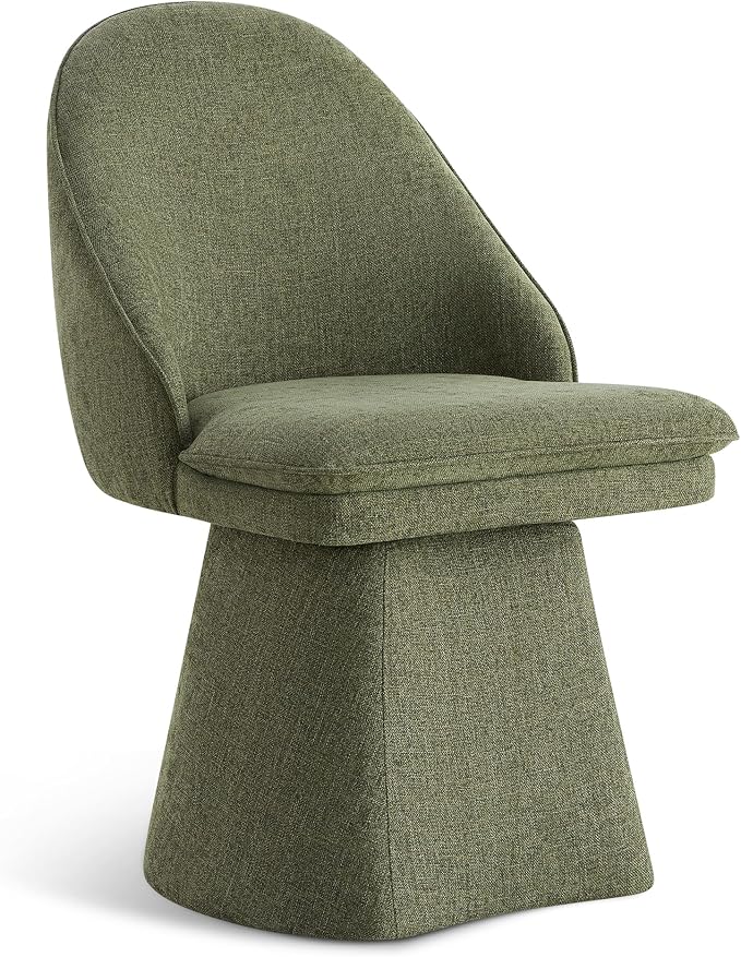 KISLOT Swivel Dining Chairs Modern Desk Chair Upholstered Linen Fabric Side Chair for Kitchen Dining Room Bedroom,Moss Green,1 Box