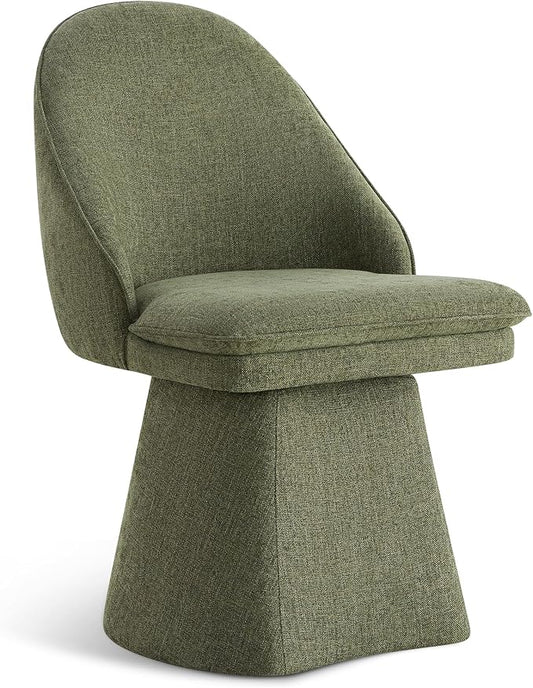 KISLOT Swivel Dining Chairs Modern Desk Chair Upholstered Linen Fabric Side Chair for Kitchen Dining Room Bedroom,Moss Green,1 Box