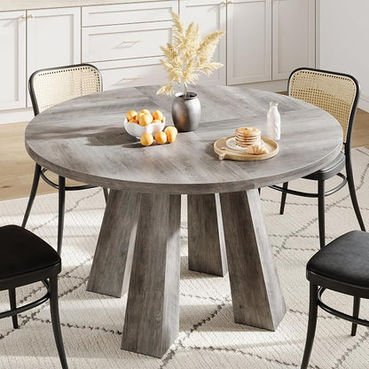 IDEALHOUSE 47" Round Dining Table for 4-6, Wood Kitchen Table with Sturdy Base, Farmhouse Circle Dinner Table for Dining Room, Living Room, 4 Strong Legs, Grey