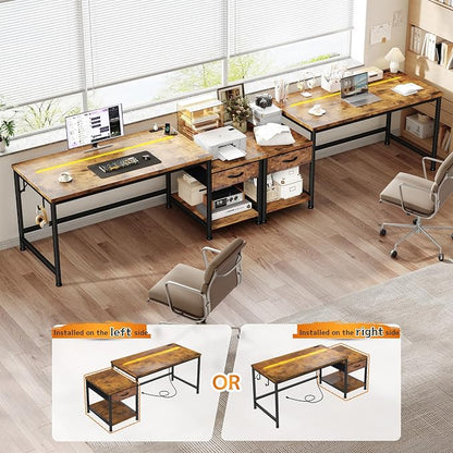 DurayLoly 56" Computer Desk with Printer Shelf & Power Outlets – Reversible Gaming Desk with LED Lights, Drawer & Headphone Hook for Teen Bedroom, Dorm, Home Office, Rustic Brown