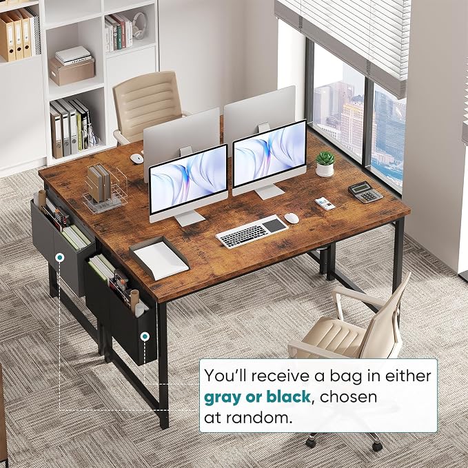 OLIXIS Computer Desk, 55 Inch Home Office Desks for Small Spaces, Writing Craft Study Gaming Table for Bedroom, Modern Computer Workstation with Storage Bag, Rustic Brown