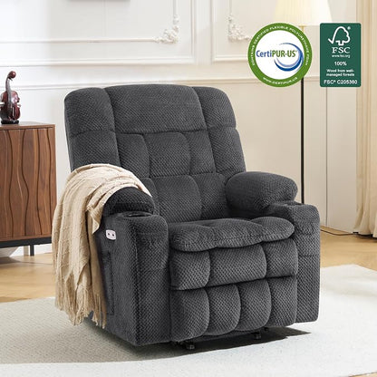 MCombo Small Dual Motor Power Lift Recliner Chair for Petite Elderly, Zero Gravity Lift Chair with Heat and Massage, Infinite Position Lay Flat Recliner, USB Ports, Fabric 7893 (Small, Dark Gray)