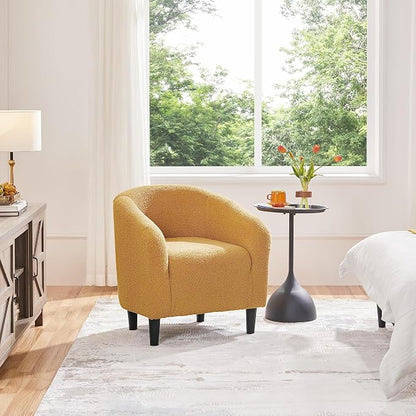 Topeakmart Barrel Chair, Soft Sherpa Accent Chair Side Chair Club Chair Modern Style Deep Seating Barrel Armchair for Living Room Furniture Reading Room Bedroom, Mustard Yellow
