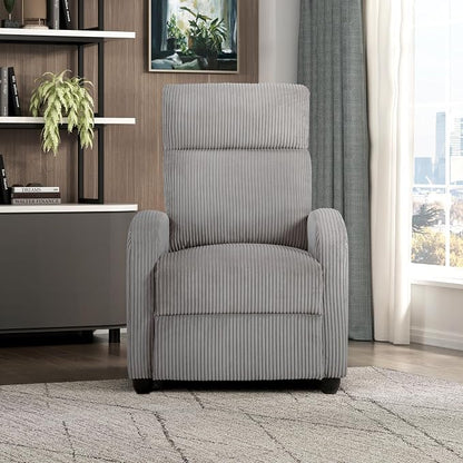 Lexicon Corduroy Pushback Recliner Chair Armchair Push Back Recliner, Solid Wood Frame and Metal Base, Easy Assembly Small Soft Single Sofa Accent Chair for Living Room/Office/Apartment, Light Grey