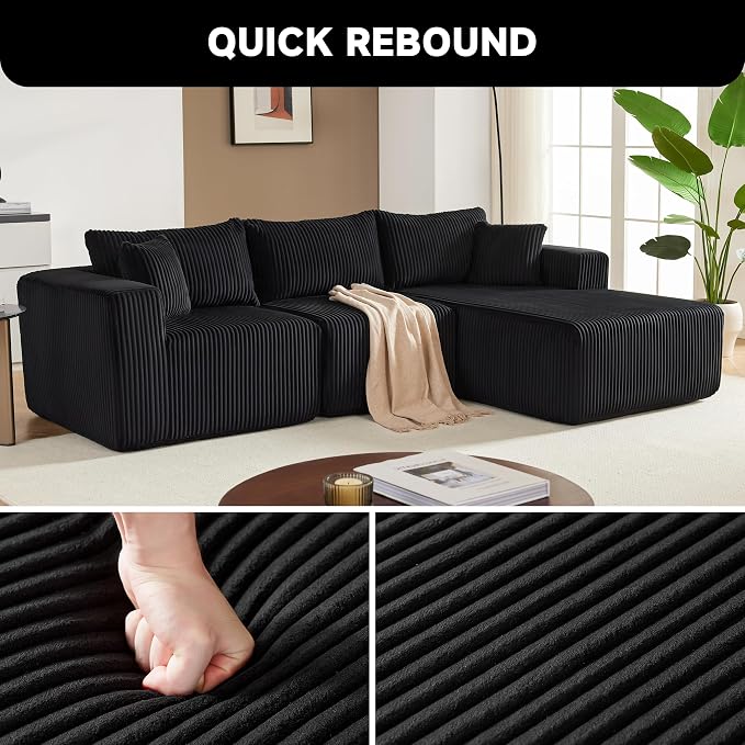 Weture 97" Modular Sectional Sofa, L-Shaped Boneless Couch with Deep Seat, Cozy Cloud Couch Sectional with Convertible Ottoman, Modern Sectional Couches for Living Room（ Black）