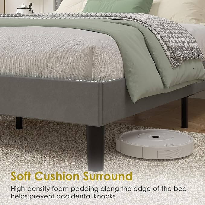 VECELO Full Size Platform Bed Frame with Height Adjustable Upholstered Headboard, Modern Mattress Foundation,Strong Wood Slat Support, No Box Spring Needed, Easy Assembly,Dark Grey